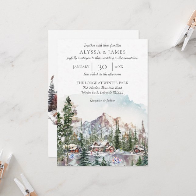 Hébergement d'hiver dans le Faire-part de mariage  (Devant/Arrière en situation)