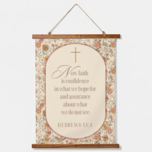 Hebräer 11:1 Glaube Schrift Vintage Floral Wandteppich Mit Holzrahmen