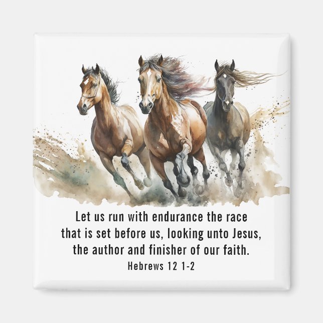 Hebräer 12:1 Lauf mit der Endurance Horse Bible Ve Magnet (Vorne)