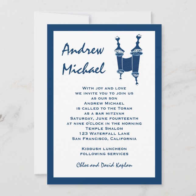 Hebräer Bar Mitzvah Einladungs-Andrews Torah Einladung (Rückseite)