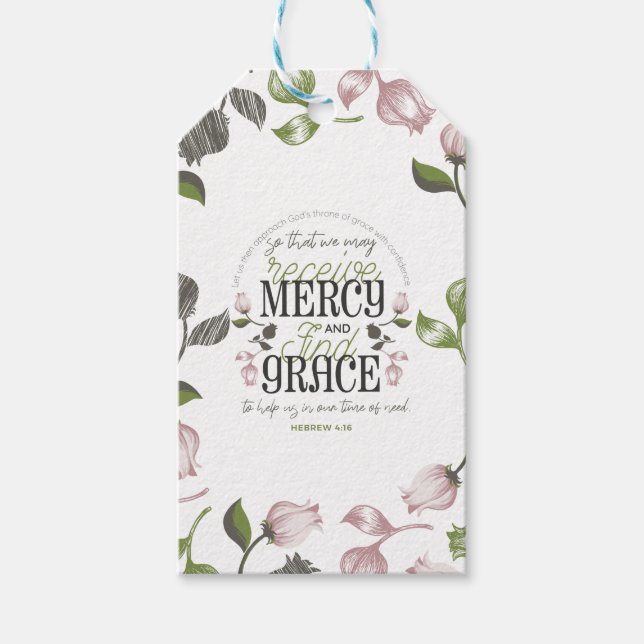 Hebräisch 4:16 Anführungszeichen mit weißer Blumen Geschenkanhänger (Vorderseite)