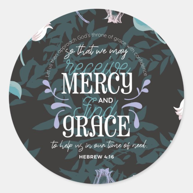 Hebräisch 4:16 zitiert schwarz runder aufkleber (Vorderseite)