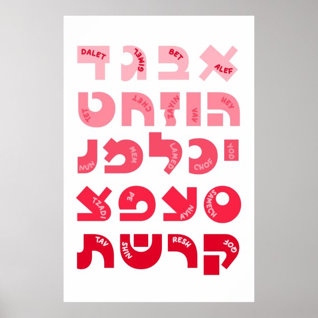 Hebräisch Alef-Bet in Ombre Rosa jüdische Kinder Poster (Vorne)