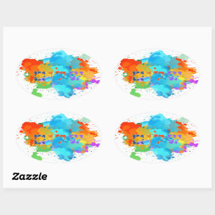 Hebräisch "Shalom" mit Hintergrund der Paint Splas Ovaler Aufkleber