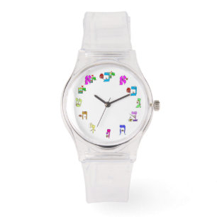 Hebräische Cartoonbuchstabeuhr Armbanduhr