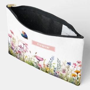 Hebräische Namens-Make-up-Tasche mit Wildblumen & Zubehörtasche