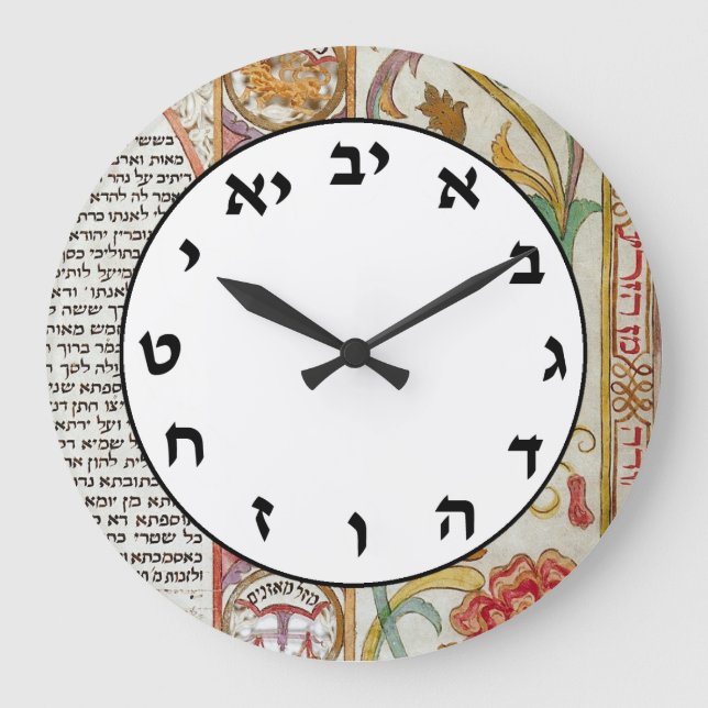 Hebräische Nummernuhr für jüdische Briefe Vintage  Große Wanduhr (Vorderseite)