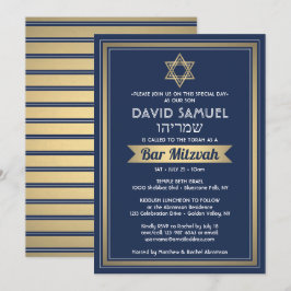 Hebräischer Name Bar Mitzvah Navy Blue White & Gol Einladung