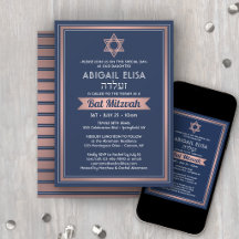 Hebräischer Name Bat Mitzvah Navy Blue Pink Rose G