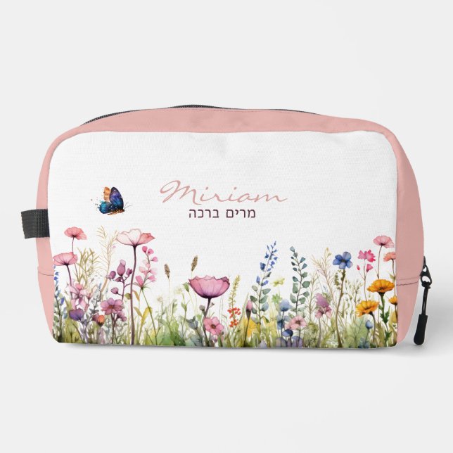 Hebräischer Name Moderne Aquarellfarben, florale K Waschbeutel (Vorderseite)