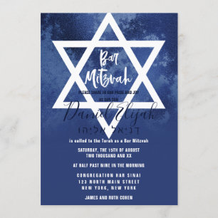 Hebräischer Navy Blue Grunge Star von David Bar Mi Einladung