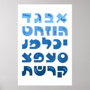 Hebräisches Alef-Bet in Ombre Blau jüdische Kinder Poster