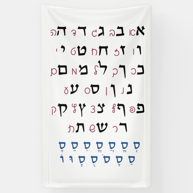 Hebräisches Alphabet mit Nikkud-Farbe für jüdische Banner (Vertikal)