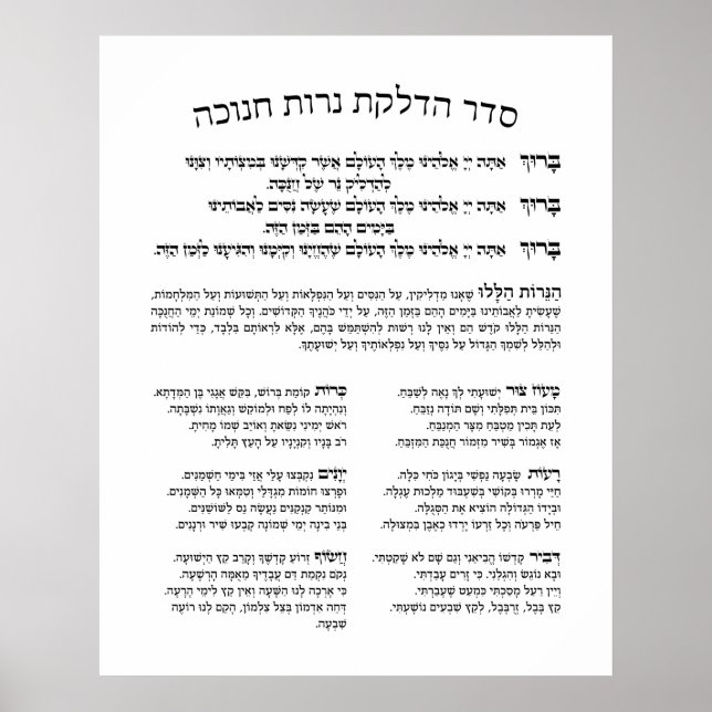 Hebrew Hadlakat Nerot Chanukah - Segnungen Menorah Poster (Vorne)