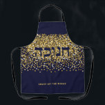Hebrew Hanukkah Light up Night Gold/Navy Glitzer Schürze<br><div class="desc">Machen Sie das Küchenpersonal lächeln! Hebräisch Hanukkah Licht die Nacht Gold/Navy Glitzer. Der goldene Glitzer auf mariniertem Hintergrund ist die perfekte Kulisse für diese festliche Hanukkah-Nachricht. Enthält das hebräische Wort "CHANUKAH" . Sie können diese Schürze mit Ihrer persönlichen Nachricht zu Ihrer eigenen machen. Text ist bearbeitbar. Brauchen Sie Hilfe bei...</div>