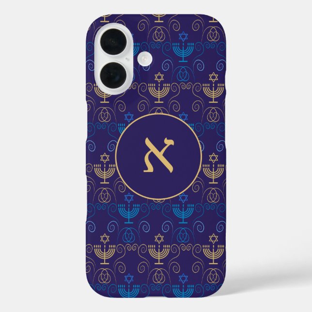 Hebrew Monogram Hanukkah Personalisiert Hanukkiah iPhone 16 Hülle (Rückseite)