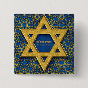 Hebrew Shabbat Shalom Gold Star von David Blue Button