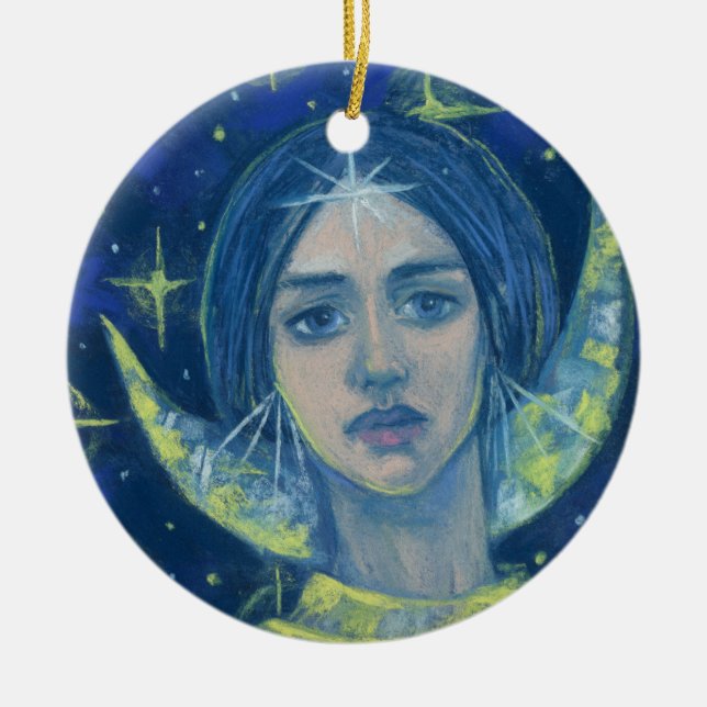 Hecate, Mondgöttin, Pastellmalerei, Fantasiekunst Keramikornament (Vorne)