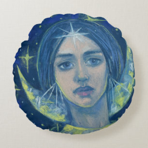 Hecate, Mondgöttin, Pastellmalerei, Fantasiekunst Rundes Kissen