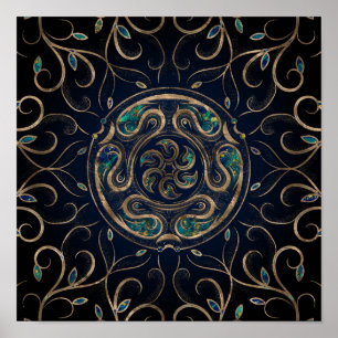 Hecate Wheel Ornament Marble and Gold Poster