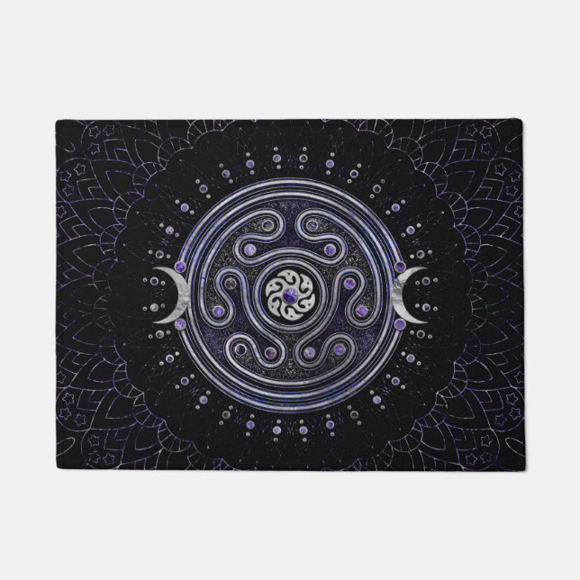 Hecate Wheel Ornament mit Amethyst und Silber Fußmatte (Vorderseite)