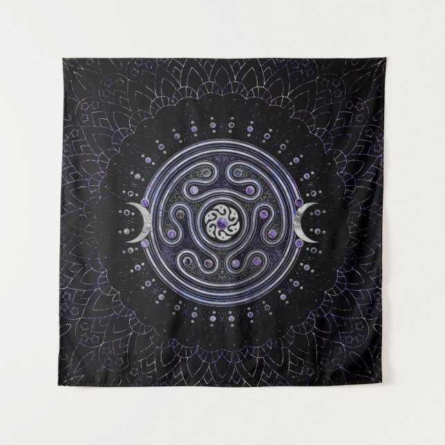 Hecate Wheel Ornament mit Amethyst und Silber Wandteppich (Vorderseite)