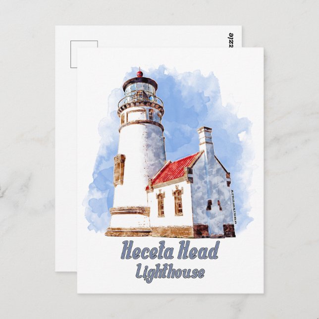 Heceta Head Lighthouse Watercolor - Oregon Postkarte (Vorne/Hinten)
