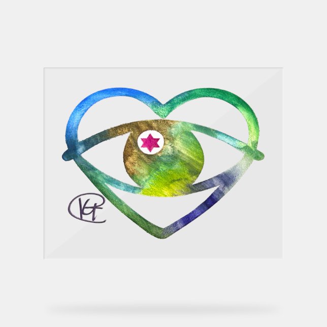 Hecht Evil Eye Earth Wasserfarbe Kunst Acrylschild (Vorderseite)