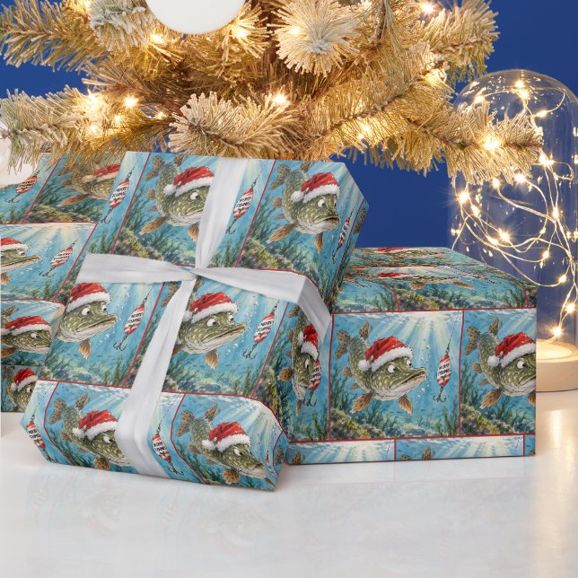 Hecht mit Santa-Hut Geschenkpapier (Feiertage)