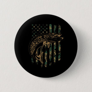 Hechtangeln Amerikanische Flagge Tarnung Muskie Fi Button