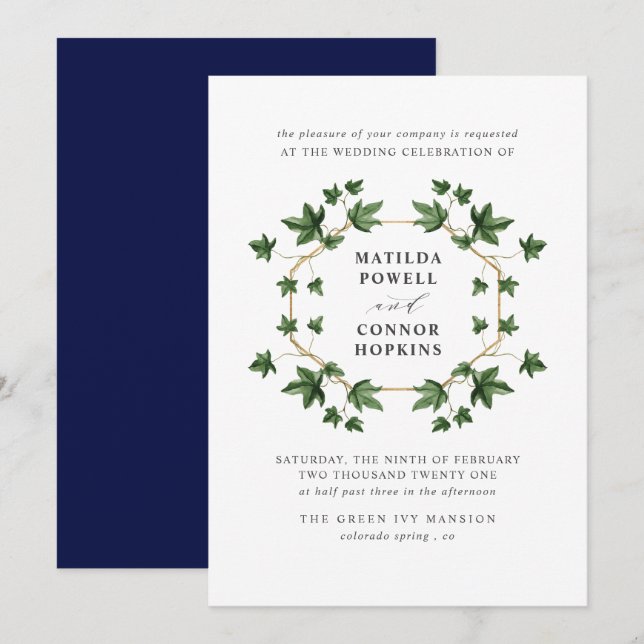 Hedera | Botanische Hochzeit der Marine Einladung (Vorne/Hinten)