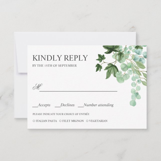 Hedera | Ivy feuille MARIAGE RSVP REPAS CHOIX (Devant)