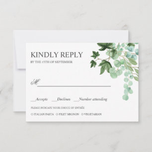 Hedera Ivy feuille MARIAGE RSVP REPAS CHOIX