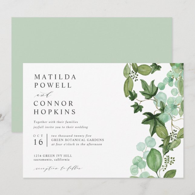 Hedera | Moderne IVY Garden Botanische Hochzeit Einladung (Vorne/Hinten)