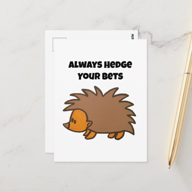 Hedge Your Wetten Igel Funny Gambling Cartoon Postkarte (Vorderseite/Rückseite Beispiel)