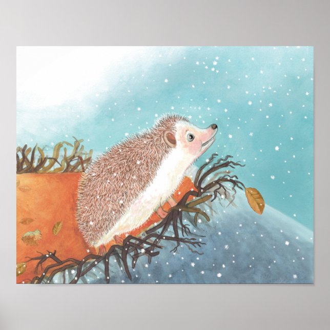 Hedgehog and first snowflakes  poster (Vorne)