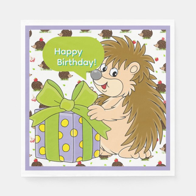 Hedgehog Birthday Serviette (Vorderseite)