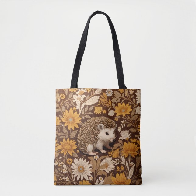 Hedgehog Brown Floral William Morris Inspired Tasche (Vorderseite)