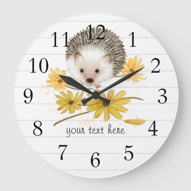 Hedgehog  Floral Wall Clock Große Wanduhr (Vorderseite)
