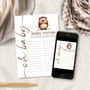 Hedgehog Oh Baby Names Carte de jeu de douche