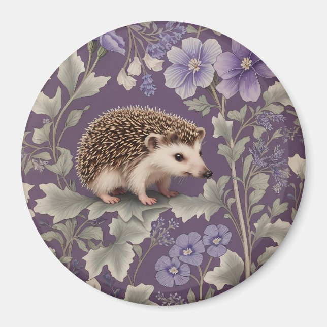 Hedgehog Purple William Morris Inspired Floral Magnet (Vorne)