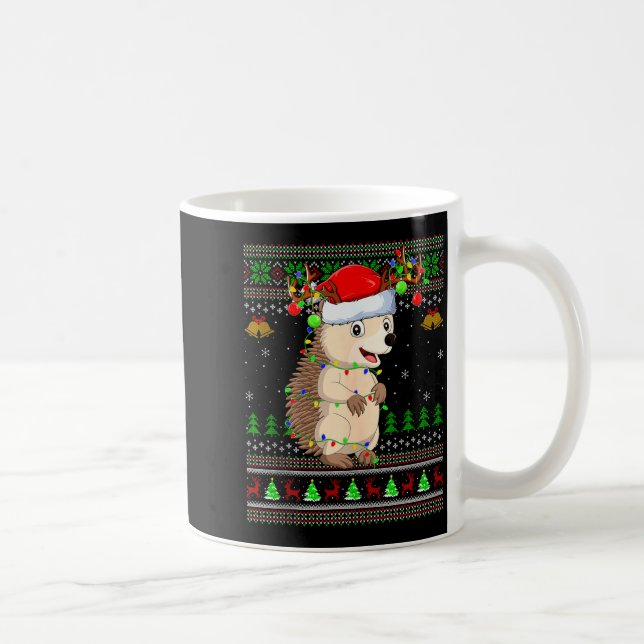 Hedgehog Ugly Christmas Sweaters Holiday Santa Cut Kaffeetasse (Rechts)