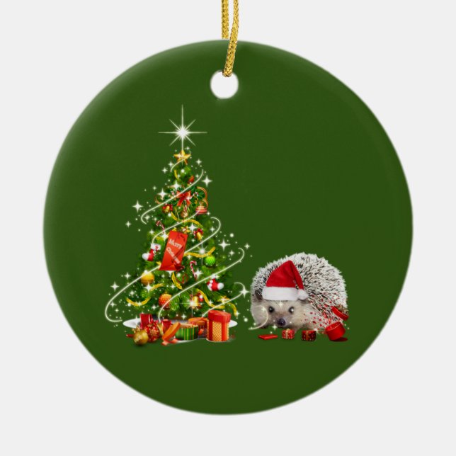 Hedgehog With Hat LIGHTS Christmas Keramik Ornament (Vorne)