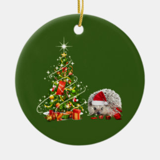 Hedgehog With Hat LIGHTS Christmas Keramik Ornament