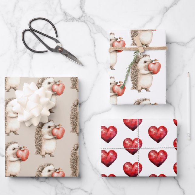 Hedgehog with Heart Love Geschenkpapier Set (Vorderseite)