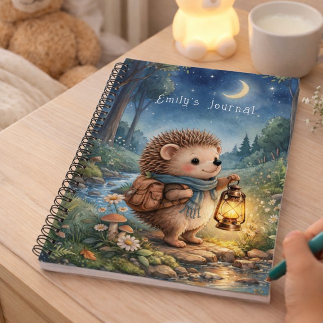Hedgehog With Lantern Personalized Kids Journal Notizbuch (Von Creator hochgeladen)