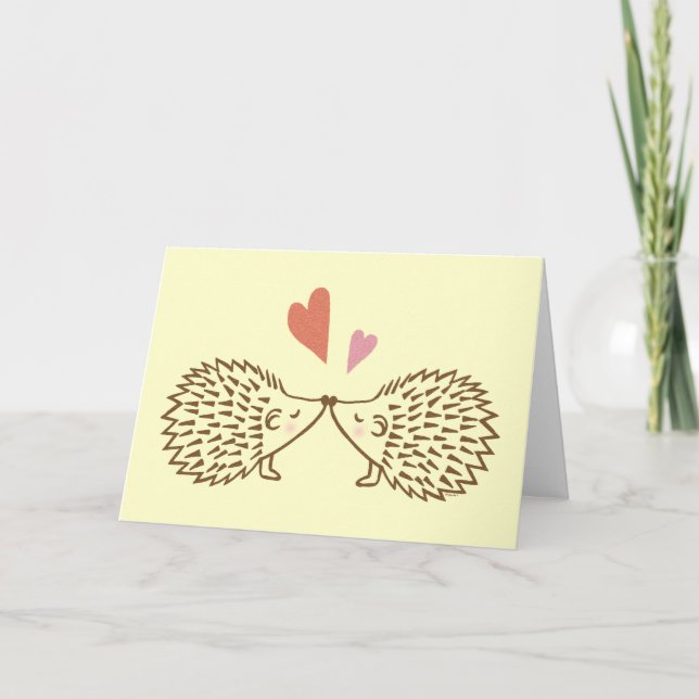 Hedgehogs Kiss Hearts Je vous aime Carte de voeux (Devant)