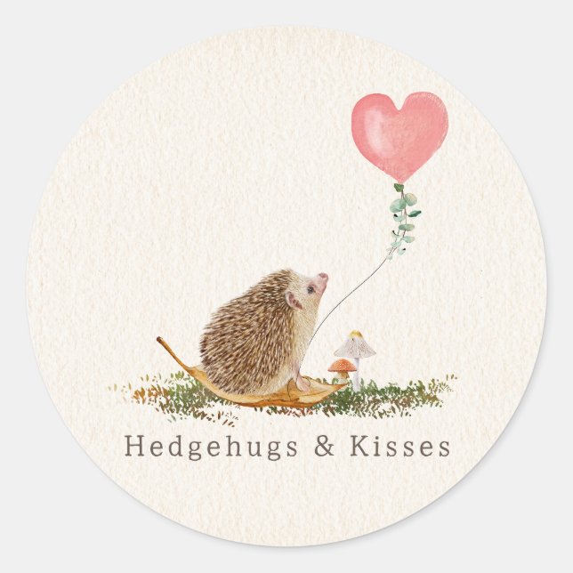 Hedgehugs & Kisses Igel Pink Ballon Valentine Runder Aufkleber (Vorderseite)