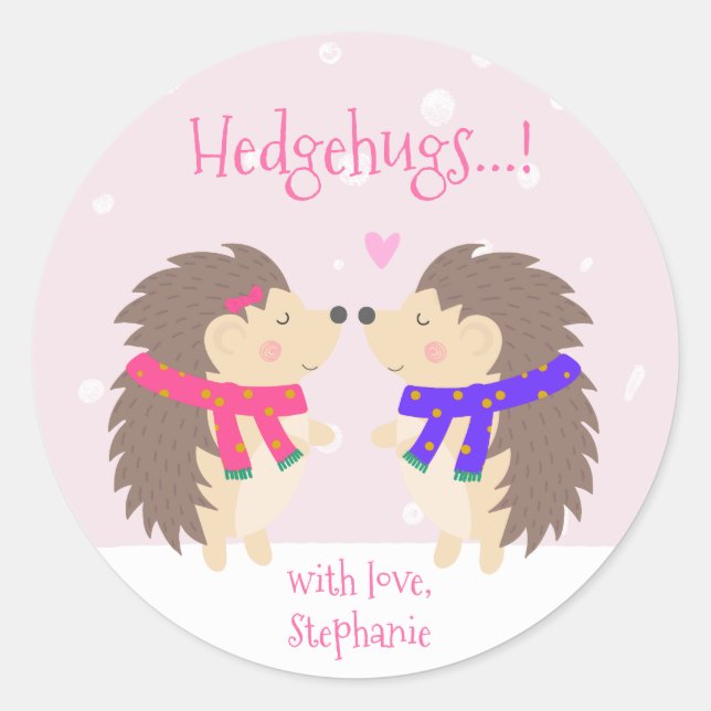 Hedgehugs! Niedlicher Personalisierter Igel Weihna Runder Aufkleber (Vorderseite)