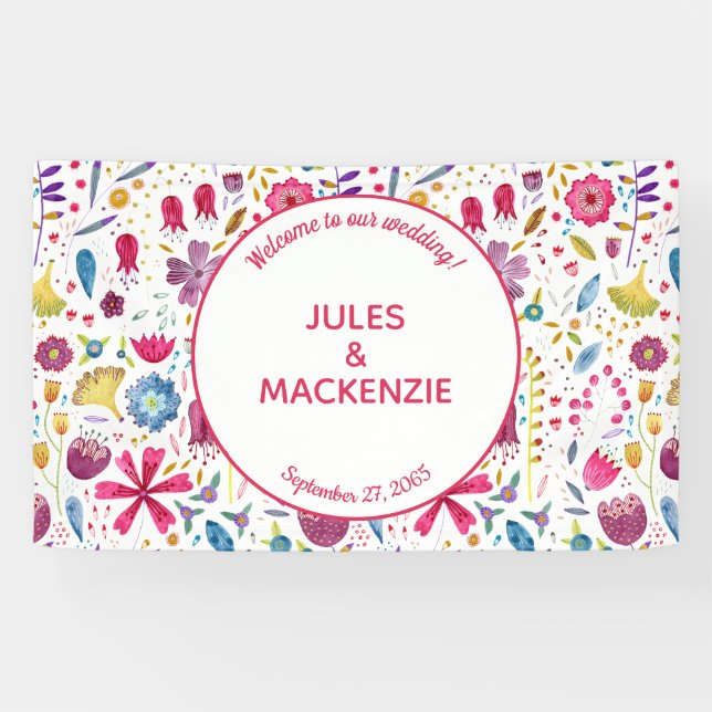 Hedgerow Wilde Blume Wasserfarbenhochzeit Banner (Horizontal)
